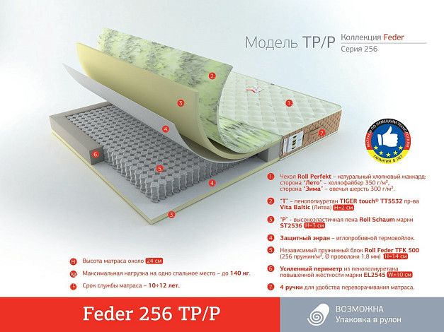 Матрас Roll Matratze Feder 256 TP/P | Интернет-магазин Гипермаркет-матрасов.рф